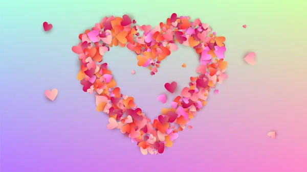 Valentine's Day Background. Beaucoup de coeurs roses tombant aléatoirement sur fond d'hologramme. Modèle de dépliant. Modèle de confettis de coeur. Vecteur Valentine's Day Contexte . — Image vectorielle