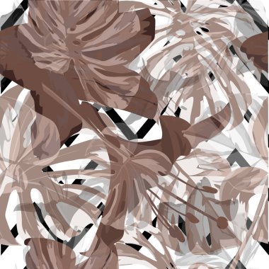 Tropikal arka plan. Resimde yineleyin. Yaz mayo için tasarım. Egzotik palmiye yeşillik zemin. Tropikal çiçek ve yaprakları arka plan.