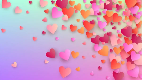 Un fond d'amour. Modèle de confettis de coeur. Modèle de bannière. Beaucoup de coeurs magnifiques tombant aléatoirement sur fond d'hologramme. Fond d'amour vectoriel . — Image vectorielle