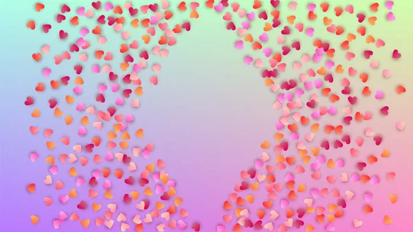 Hou van achtergrond. Sjabloon voor spandoek. Vele willekeurige vallende roze harten op Hologram achtergrond. Hart Confetti patroon. Vector liefde achtergrond. — Stockvector