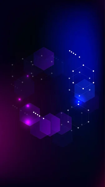 Blockchain Technology Background. Vertical Template BG for Mobile Device. Futuristic Cyberspace with Hexagon Fractals. Digital Tehnology Backdrop. Vector  Technology Blockchain Background. — Stock Vector