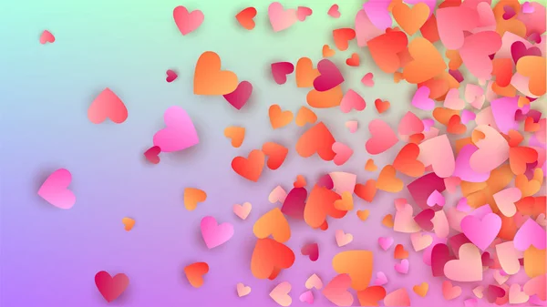 Fondo del Día de San Valentín. Muchos corazones rosados que caen al azar en el telón de fondo del holograma. Patrón de Confetti del corazón. Plantilla de tarjeta. Vector Día de San Valentín Fondo . — Vector de stock