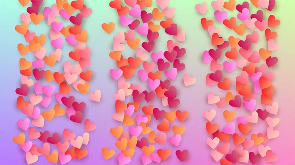 Fondo del Día de San Valentín. Patrón de Confetti del corazón. Plantilla de póster. Muchos corazones bellos que caen al azar en el telón de fondo del holograma. Vector Día de San Valentín Fondo . — Archivo Imágenes Vectoriales