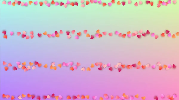 Hochzeit Hintergrund. viele zufällig fallende lila Herzen auf Hologrammhintergrund. Einladungsvorlage. Herz-Konfetti-Muster. Vektor Hochzeit Hintergrund. — Stockvektor