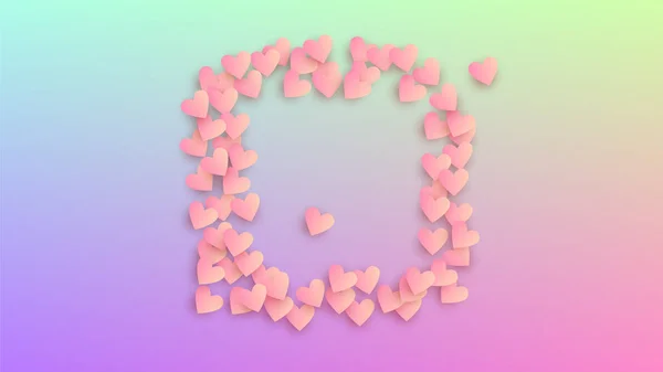 Γάμος με φόντο. Flyer πρότυπο. Πολλά τυχαία πτώση ροζ καρδιές σε ολόγραμμα σκηνικό. Κομφετί καρδιά μοτίβο. Διάνυσμα φόντο γάμου. — Διανυσματικό Αρχείο