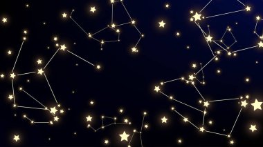 Takımyıldız Haritası. Koyu Mavi Galaksi Deseni. Birçok Yıldız ile Magic Kozmik Gökyüzü. Astronomik Baskı. Vektör Uzay Yıldızları Arka Plan.