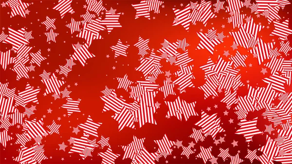 Colors of American Flag: Red, Blue and White. Banner, Greeting Card.  Abstract Background with Many Falling Stars Confetti on Red Backdrop.   Vector Stars Background with Colors of American Flag. — Stock Vector