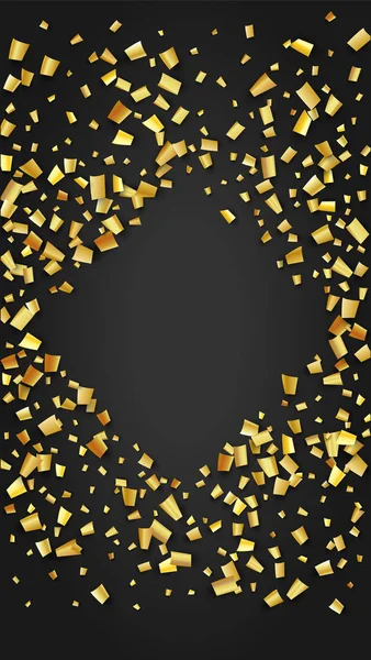 Confetti dorado cayendo sobre fondo negro. Plantilla de lujo moderna de moda. Patrón festivo. Elementos de decoración navideña sobre fondo universal. Fondo vectorial con muchos confeti de oro. — Vector de stock