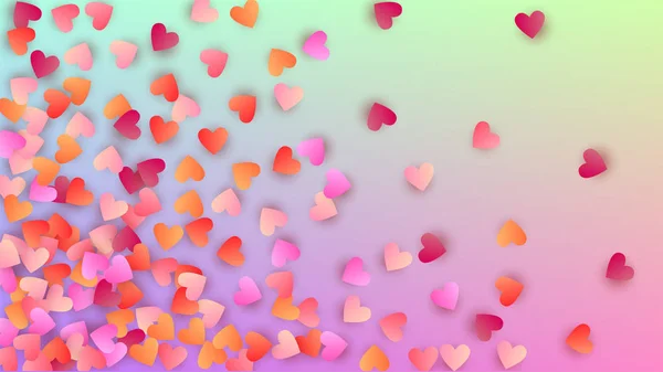 Antecedentes. Muchos corazones bellos que caen al azar en el telón de fondo del holograma. Patrón de Confetti del corazón. Plantilla de póster. Vector Amor Fondo . — Archivo Imágenes Vectoriales