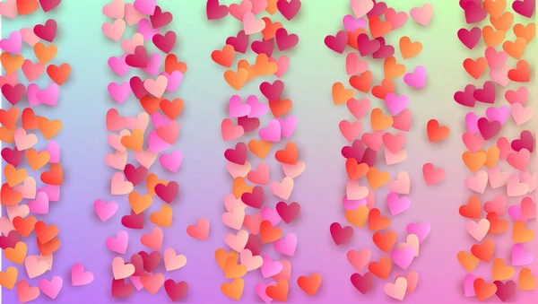 Der Hintergrund des Valentinstages. Banner-Vorlage. viele zufällig fallende rosa Herzen auf Hologrammhintergrund. Herz-Konfetti-Muster. Vektor Valentinstag Hintergrund. — Stockvektor