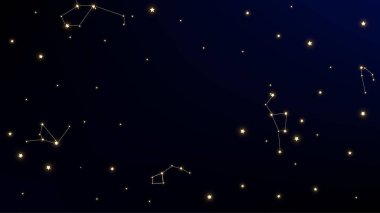 Constellation haritası. Birçok yıldız ile kozmik gökyüzü Shining. Astronomik baskı. Gece galaksi deseni. Uzay arkaplanında vektör yıldızları.