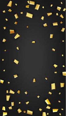 Altın Konfeti Kara Platforma Düşüyor. Modern Modern Lüks Şablon. Şenlik Düzeni. Evrensel Arka plan 'da Tatil Dekorasyonu. Birçok Altın Konfeti ile Vektör Arkaplanı.