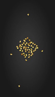 Altın Konfeti Kara Platforma Düşüyor. Evrensel Arka plan 'da Tatil Dekorasyonu. Şenlik Düzeni. Modern Modern Lüks Şablon. Birçok Altın Konfeti ile Vektör Arkaplanı.