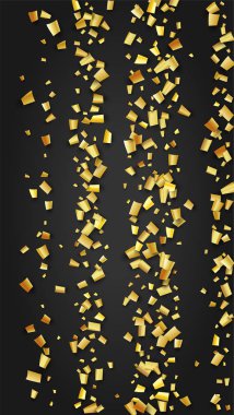 Altın Konfeti Kara Platforma Düşüyor. Şenlik Düzeni. Evrensel Arka plan 'da Tatil Dekorasyonu. Modern Modern Lüks Şablon. Birçok Altın Konfeti ile Vektör Arkaplanı.