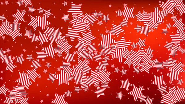 Farben der amerikanischen Flagge: Rot, Blau und Weiß. Banner, Grußkarte. abstrakte Hintergrund mit vielen fallenden Sternen Konfetti auf roteKulisse. Vektor Sterne Hintergrund mit Farben der amerikanischen Flagge. — Stockvektor