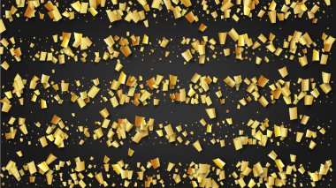 Altın Konfeti Kara Platforma Düşüyor. Evrensel Arka plan 'da Tatil Dekorasyonu. Modern Modern Lüks Şablon. Şenlik Düzeni. Birçok Altın Konfeti ile Vektör Arkaplanı.