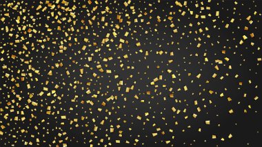 Altın Konfeti Kara Platforma Düşüyor. Modern Modern Lüks Şablon. Evrensel Arka plan 'da Tatil Dekorasyonu. Şenlik Düzeni. Birçok Altın Konfeti ile Vektör Arkaplanı.