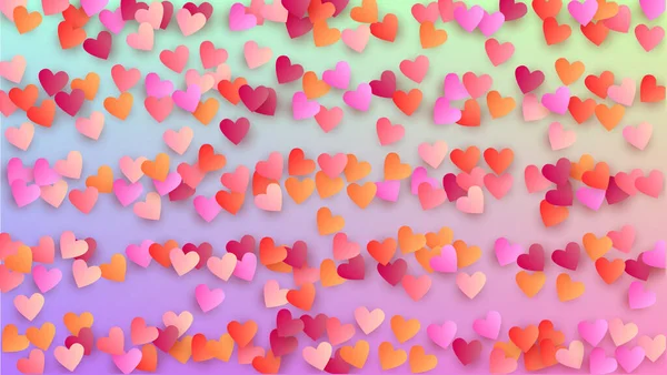 Valentijnsdag achtergrond. Hart Confetti Patroon. Veel Random Falling Pink Hearts op Hologram Backdrop. Banner Sjabloon. Achtergrond van vectorValentijnsdag. — Stockvector