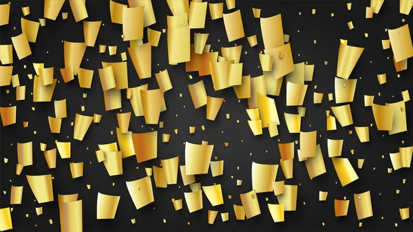 Confetti dorado cayendo sobre fondo negro. Patrón festivo. Elementos de decoración navideña sobre fondo universal. Plantilla de lujo moderna de moda. Fondo vectorial con muchos confeti de oro. — Vector de stock