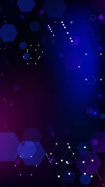 Blockchain Teknoloji Arkaplanı. Dijital Tehnoloji Arkaplanı. Hexagon Fraktalları ile gelecekteki Siberuzayı. Mobil Aygıt için Dikey Şablon BG. Vektör Teknolojisi Engelleme Arkaplanı.
