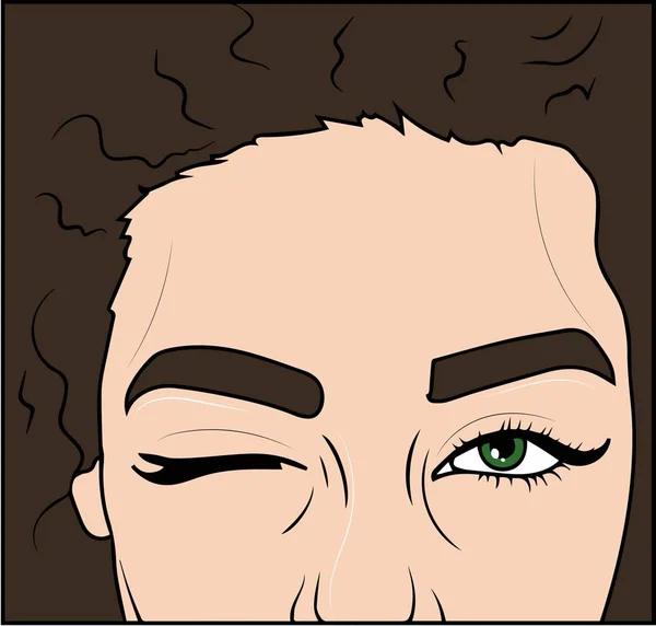 ベクトル イラスト 美しい女性緑色の目でウインク — ストックベクタ