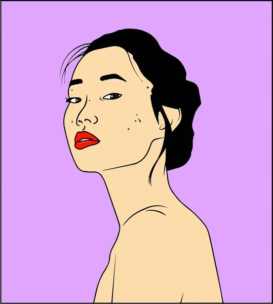 ベクトル イラスト 赤い唇を持つ美しい日本の若い女性の頭 — ストックベクタ