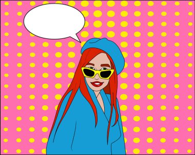 vektör çizim. kadın pop sanat arka planda sarı moda gözlük