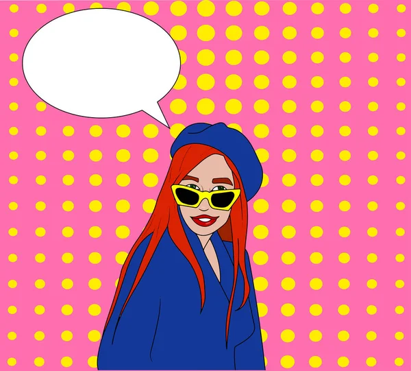 vektör çizim. kadın pop sanat arka planda sarı moda gözlük