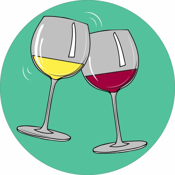 Vektör Çizim Beyaz Kırmızı Şarap Ile Set Şeffaf Gözlük — Stok Vektör