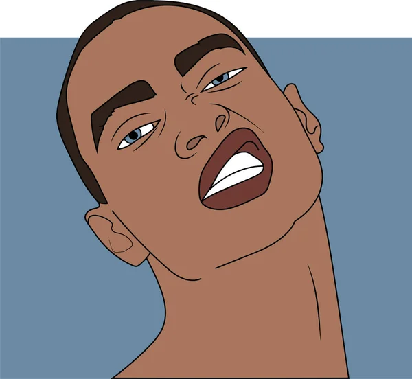 vektör çizim, arsız yüzünde mavi arka plan ile insan kafası