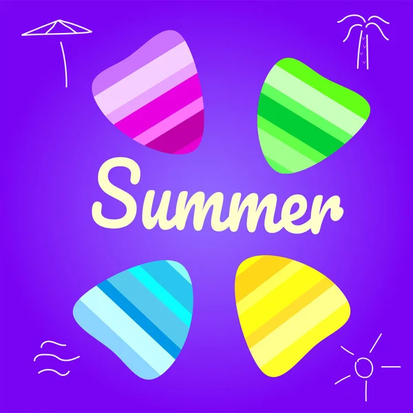 Summer vector background with seashell elements. Summer colorfull seashells on the violet backdrop. Summer illustration — Stock Vector