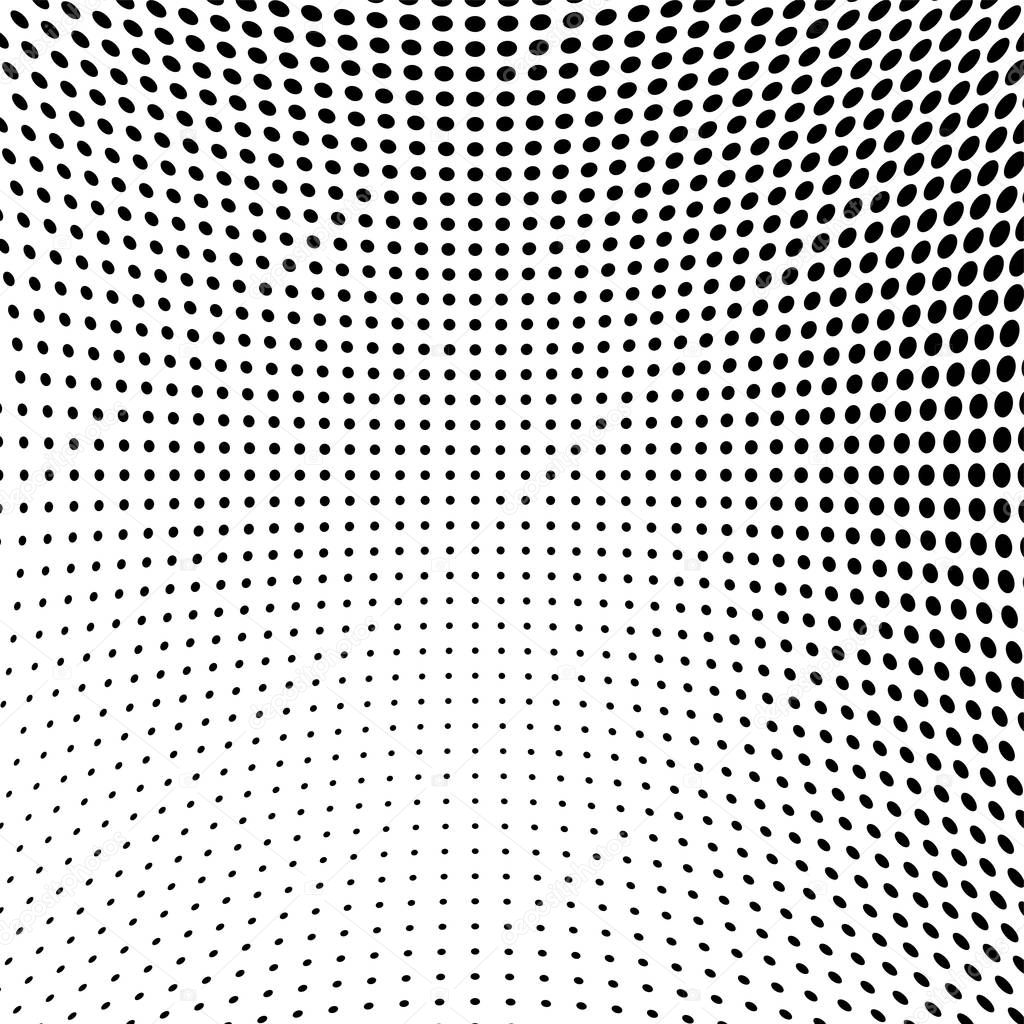 Abstract halftone texture. Chaotic pattern of black dots on white background. Futuristic grunge surface