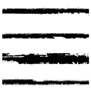 Kuru fırça darbeleri. Beyaz arkaplanda siyah grunge desenleri var. Vektör çizgileri pürüzlü
