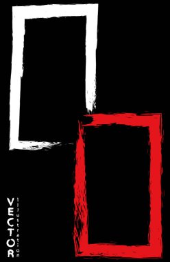 Siyah arka planda beyaz ve kırmızı fırça darbeleri. Japon tarzı. Grunge beneklerinin vektör illüstrasyonu