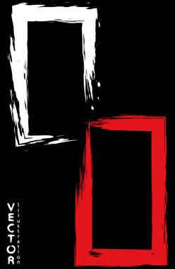 Siyah arka planda beyaz ve kırmızı fırça darbeleri. Japon tarzı. Grunge beneklerinin vektör illüstrasyonu