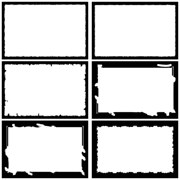 Set Grunge Style Frames Black White Background — Stock Vector