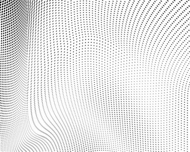 Halfton siyah beyaz. Noktalardan soyut kaotik dalgalar. Posterler, kartvizitler, kapak için modern optik pop sanat dokusu