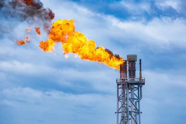 Petrol ve gaz merkezi işleme platformunda, zehirli maddeleri yakarken işaret fişeği yığınını ateşle ve işlem basıncıyla serbest bırak..
