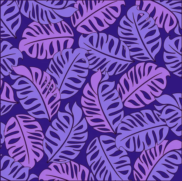 Bright tropical design. On a dark purple background bright purple tropical leaves.
