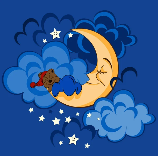 Cute baby pattern with cartoon bear, moon and sky.