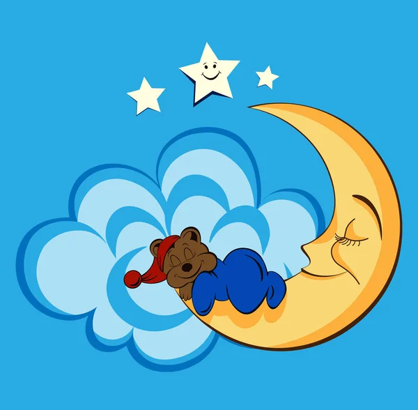 Cute Baby Pattern Cartoon Bear Moon Sky — Stock Photo, Image