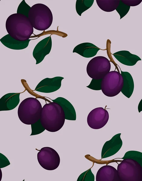 Illustration Prunes Fruits Aux Feuilles Vertes — Photo