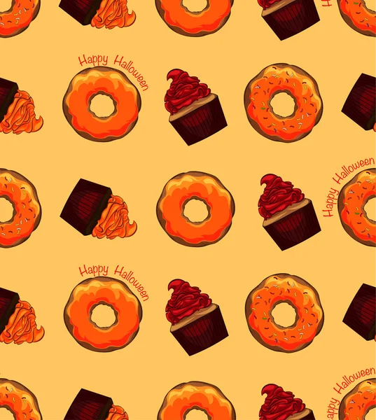 Halloween illustratie donut en cupcake. — Stockvector