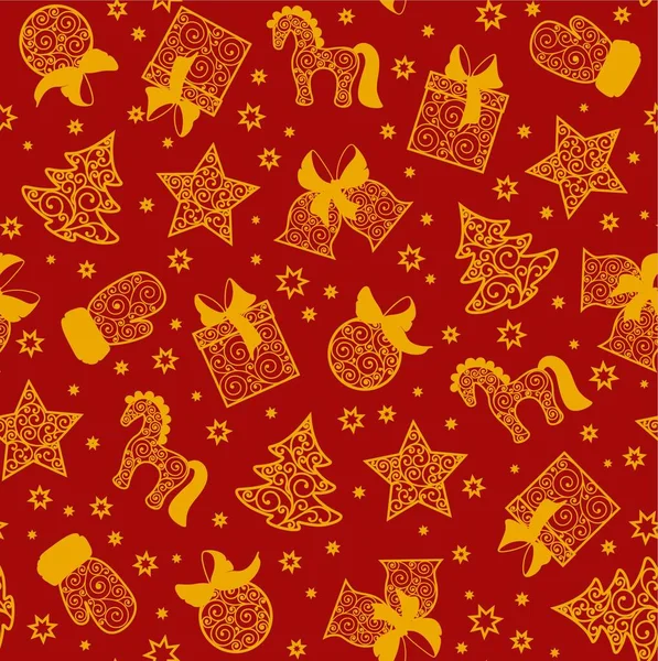 Patrón de Navidad sin costuras. Silueta brillante de juguetes de Navidad . — Vector de stock