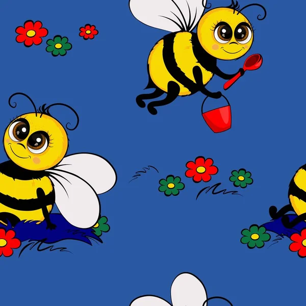 変な蜂が蜜を集める。シームレスなパターン. — ストックベクタ
