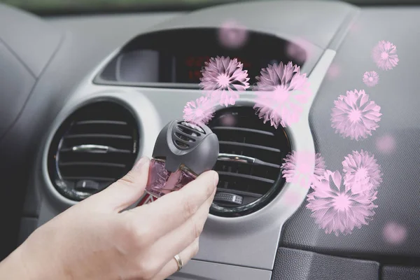 Fresco Aire Del Coche Montado Panel Ventilación Aroma Flor Fresca —  Fotos de Stock