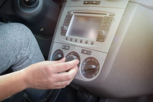 Bestuurder Auto Airconditioning Ventilatie Systeem Met Ventilator Snelheid Selector Knop — Stockfoto