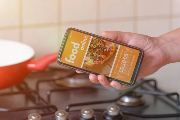 Ordering food online with smart phone at home