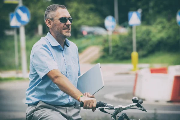 Man Riding Bike His Way Work Concept Using City Bike — Stock Photo, Image