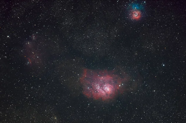 Messier 8 Lagoon nebula and Messier 20 Trifid nebula — Stock Photo, Image